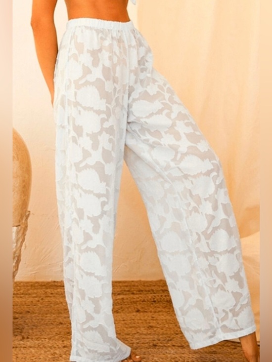 Dippin' Daisy's Pants - Dippin Daisy’s Women's Light Baby Blue Sheer Floral Wide-Leg Pants Small